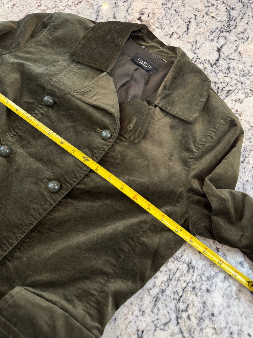 Talbots Olive Green Velvet Double Breasted Blazer Jacket Military Quiet Luxury - Picture 6 of 11